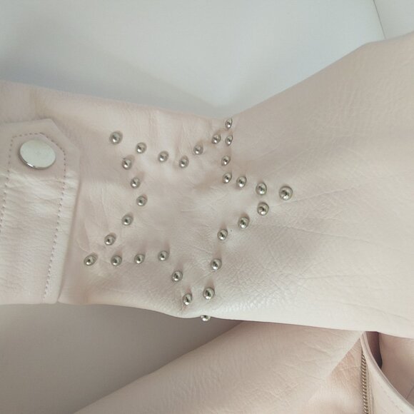 Coffe Shop Kid's Light Pink Faux Leather Silver Stud Moto Biker Jacket - XL Kids - Picture 6 of 15